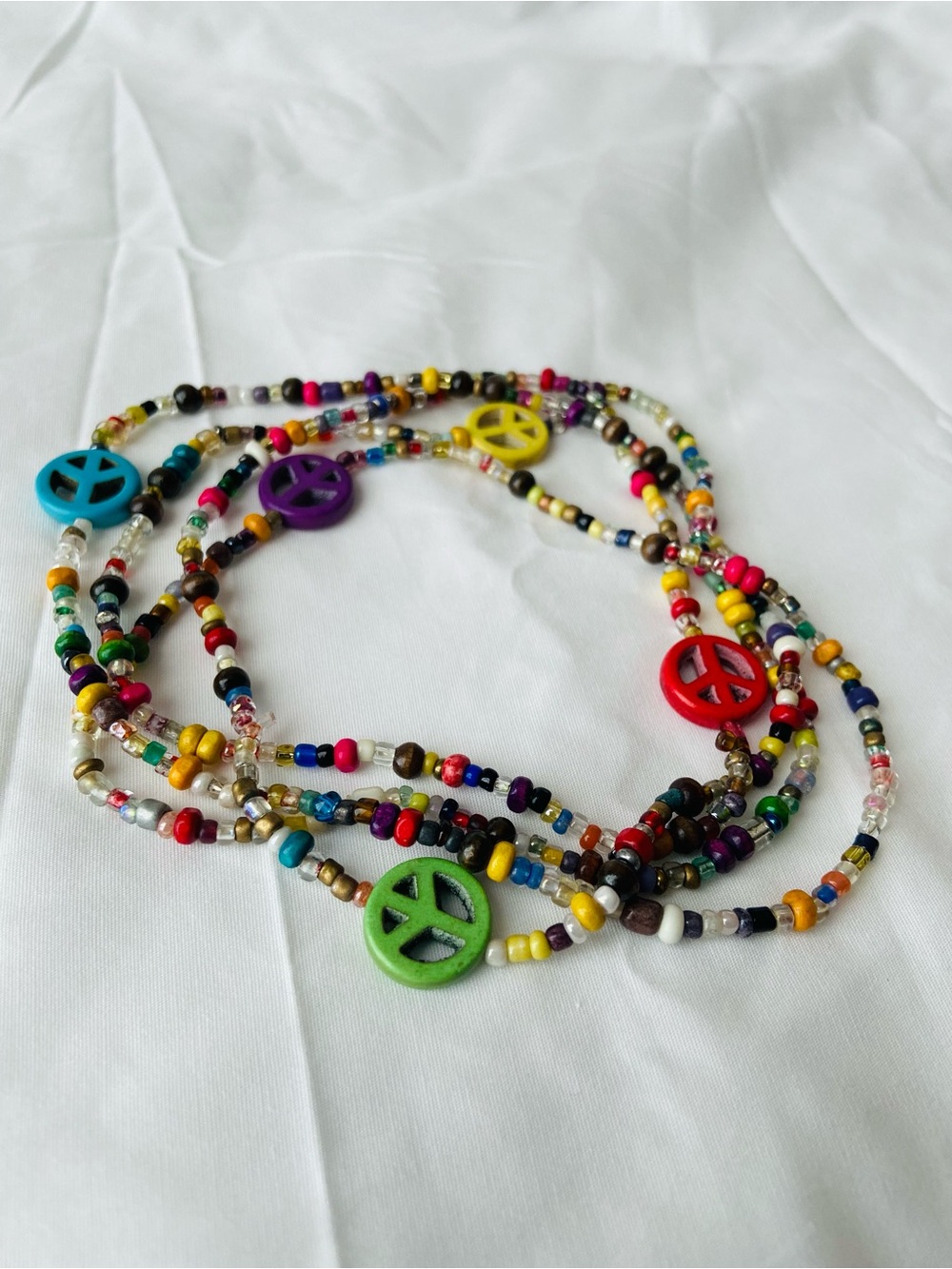 Long Multicolor Beaded Peace Sign Necklace - Colorful Boho Women’s Jewelry
